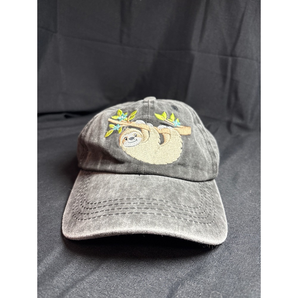Waldeal Sloth Embroidered Baseball Cap Charcoal Grey Washed Cotton Girl Hat